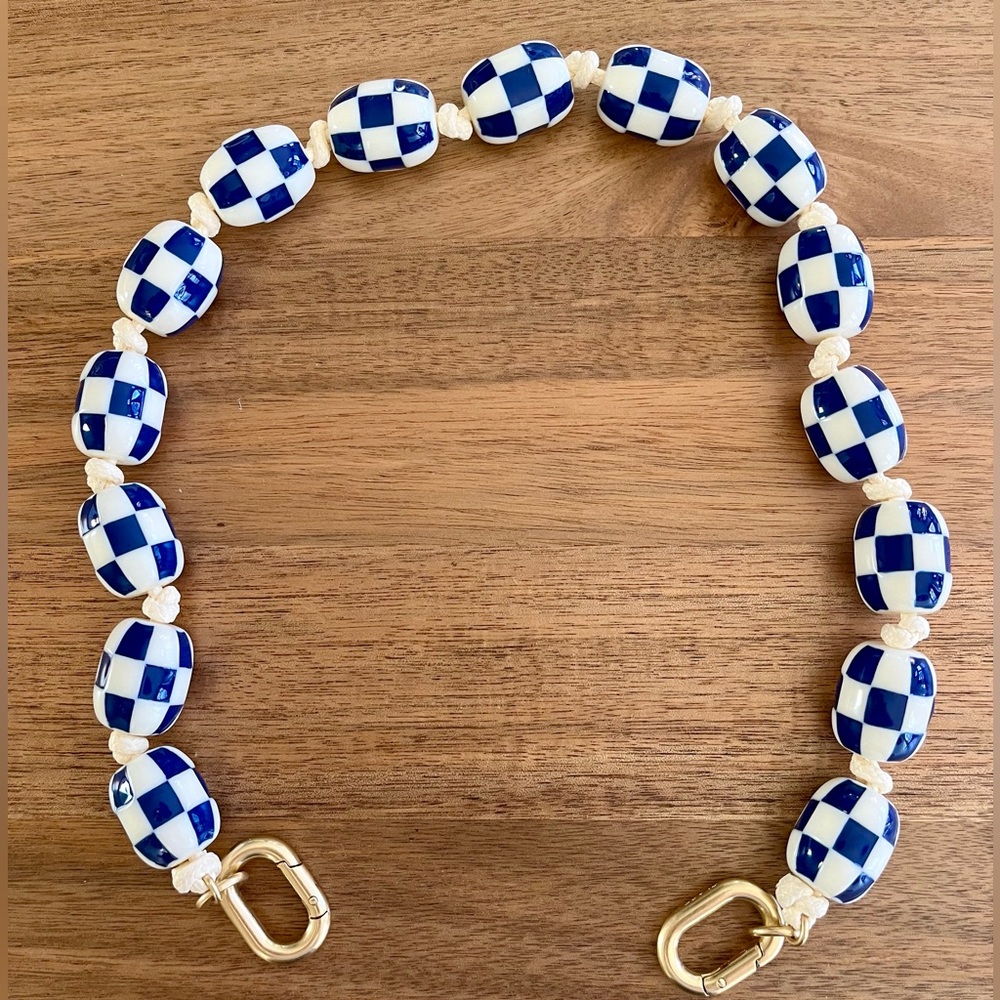 Clare V. Shortie Strap in Blue/Cream Checker